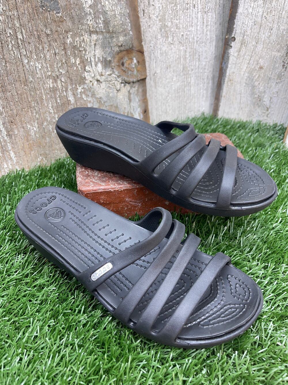 Crocs Rhonda Wedge Black Sandals Women's 7